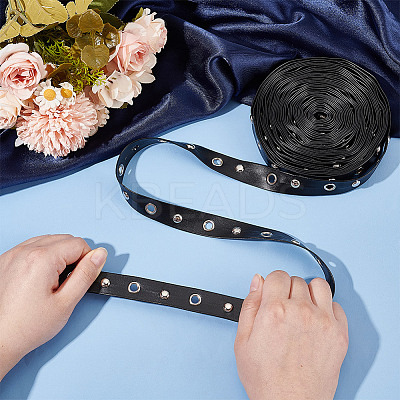 9 Yards Imitation Leather Ribbon with Platinum Plated Alloy Eyelets OCOR-AR0001-65-1