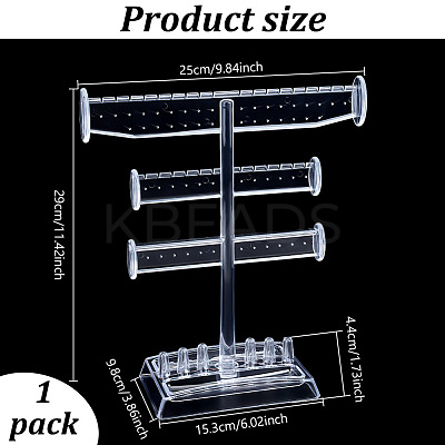 3-Tier T Bar Plastic Jewelry Towers for Earrings Rings ODIS-WH0030-204-1