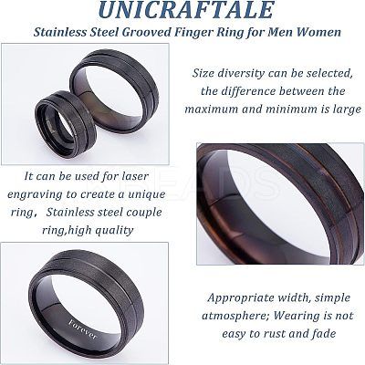 16Pcs 8 Size 316 Stainless Steel Grooved Finger Ring for Men Women RJEW-DC0001-09B-1