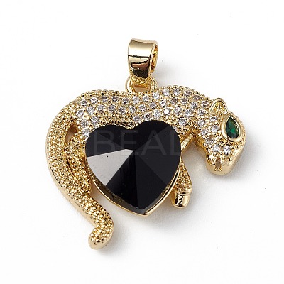 Real 18K Gold Plated Rack Plating Brass Micro Pave Clear Cubic Zirconia Pendants KK-C015-13G-04-1