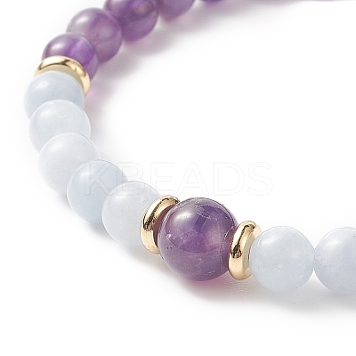 Natural Aquamarine & Mixed Gemstone Round Stretch Bracelet for Women BJEW-JB09270-1