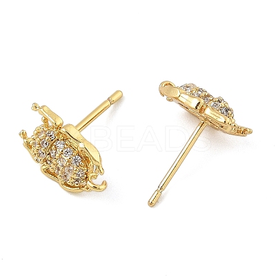 Brass Micro Pave Clear Cubic Zirconia Stud Earrings EJEW-R016-26G-07-1