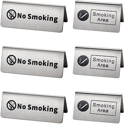 6Pcs 2 Styles 201 Stainless Steel Hotel Resturant Table No Smoking & Smoking Area Tent Sign AJEW-CP0003-74-1