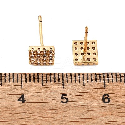 Square Brass Micro Pave Clear Cubic Zirconia Stud Earrings for Women EJEW-G428-12G-01-1