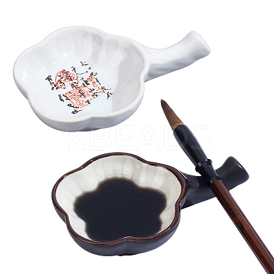 2Pcs 2 Colors Plum Blossom Shape Ceramic Ink Dish AJEW-PH0006-33-1