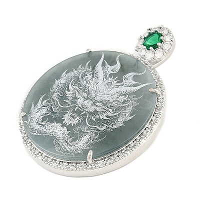 Natural Jadeite Carved Flat Round Pendants G-F768-04-1-1