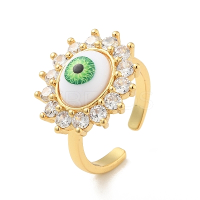 Cubic Zirconia Sun with Evil Eye Open Cuff Ring with Acrylic RJEW-B042-06G-03-1