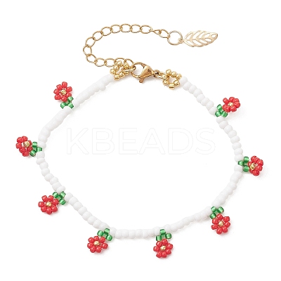 Floral Glass Seed Bead Charm Bracelets for Women BJEW-MZ00306-1