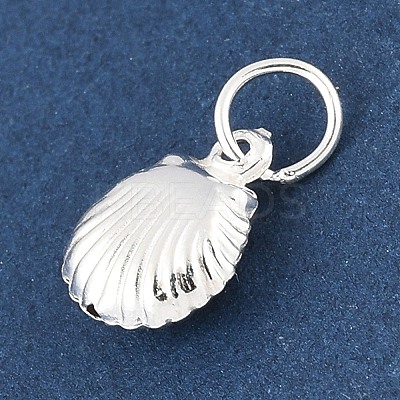 Fine Silver Sterling Silver Hollow Shell Shaped Charms with Jump Rings STER-R013-02S-1