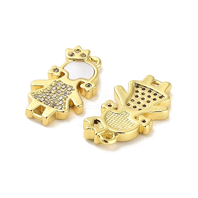 Brass Micro Pave Clear Cubic Zirconia Princess Connector Charms KK-K365-15A-G-1