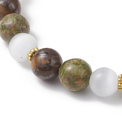 Natural Unakite & Tiger Eye Beads Stretch Bracelets for Women BJEW-JB13271-1