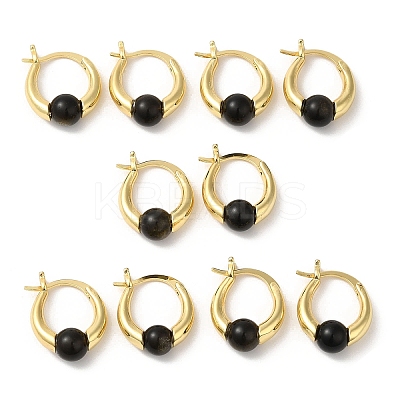 Natural Obsidian Round Beaded Hoop Earrings EJEW-A099-03G-01-1