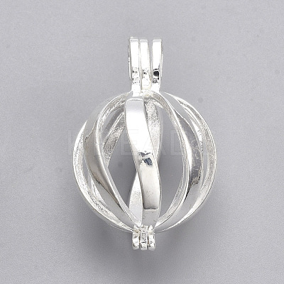 Rack Plating Brass Cage Pendants KK-S751-064S-1