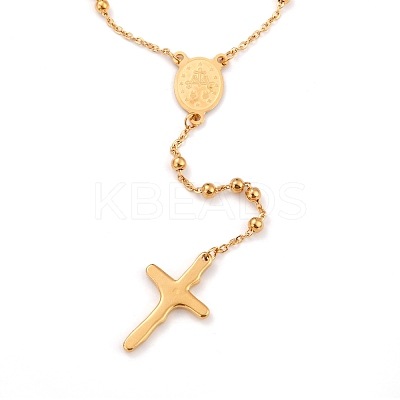 304 Stainless Steel Rosary Bead Necklaces For Easter STAS-B021-03G-1