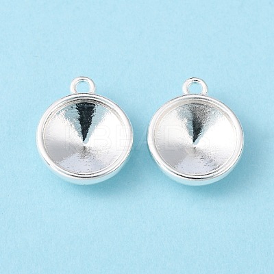 Tibetan Style Alloy Flat Round Charm Pendant Rivoli Xilion Pointed Back Chaton Rhinestone Settings PALLOY-O034-S01-1