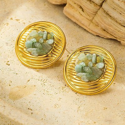 304 Stainless Steel Natural Green Aventurine Stud Earrings EJEW-R012-02G-04-1