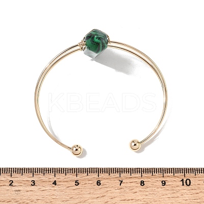 Brass Wire Wrapped Synthetic Malachite Hexagon Point Cuff Bangles for Women BJEW-L719-01G-06-1-1