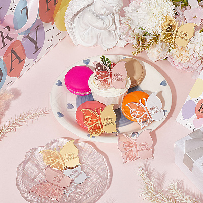 21Pcs 3 Colors Birthday Theme Mirror Effect Acrylic Birthday Cupcake Insert Card Decoration AJEW-SP0001-72B-1