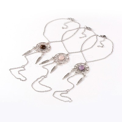 Woven Net/Web with Feather 316 Surgical Stainless Steel Anklets AJEW-AN00135-1
