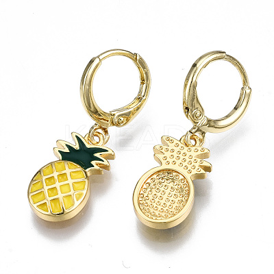 Brass Enamel Huggie Hoop Earrings EJEW-T014-24G-NF-1
