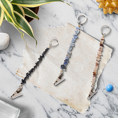 6Pcs Natural  Gemstone Keychains KEYC-GF00002-1