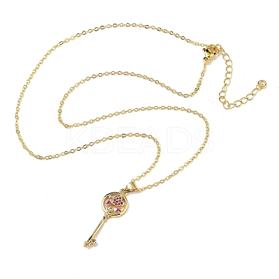 Brass Micro Pave Cubic Zirconia Heart Key Pendant Necklaces for Women NJEW-R027-03G-02-1