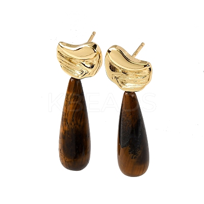 Natural Mixed Stone Teardrop Dangle Stud Earrings EJEW-P320-01G-M-1