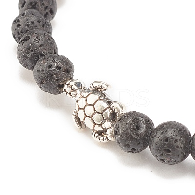 Natural Lava Rock Stretch Bracelet with Alloy Turtle Beaded BJEW-JB08309-02-1