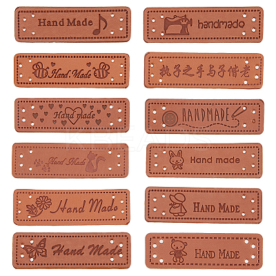 120Pcs 12 Style PU Leather Label Tags PATC-HY0001-08-1