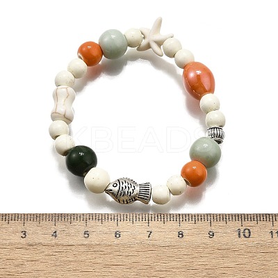 Porcelain Beads & Synthetic Howlite Beads Stretch Bracelets for Women LS-BJEW-D307-02B-1