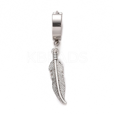 Non-Tarnish Stainless Steel Feather Dangle Hoop Earrings EJEW-G286-08P-1