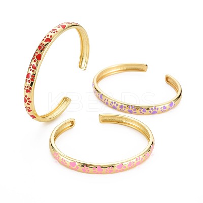 Footprint Enamel Cuff Bangle BJEW-S141-012-1
