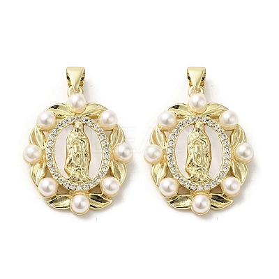 Brass Pave Shell Pendants KK-I708-16N-G-1