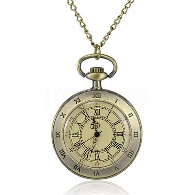 Flat Round Alloy Quartz Pocket Watches WACH-N039-07AB-1