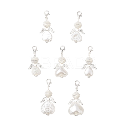 7Pcs Heart Angel Acrylic & ABS Plastic Imitation Pearl Pendant Decorations HJEW-JM03564-1
