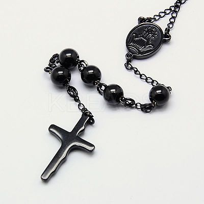 Men's Rosary Bead Necklace with Crucifix Cross NJEW-I011-8mm-04-1