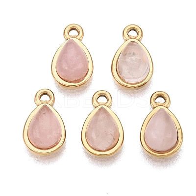 Natural Rose Quartz Teardrop Charms STAS-N109-209A-G-1