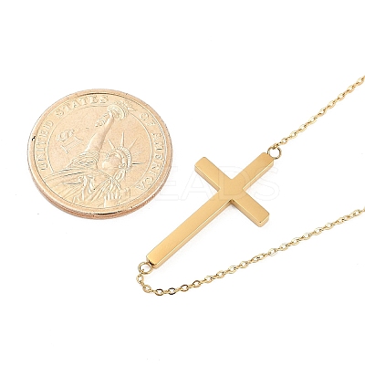 Ion Plating(IP) 304 Stainless Steel Religion Cross Pendant Cable Chain Necklaces for Women NJEW-P320-07G-1