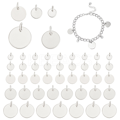 50Pcs 5 Styles 304 & 201 Stainless Steel Flat Round Tag Charms STAS-NB0001-93-1