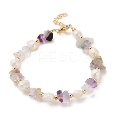 Natural Fluorite Chip Beaded Bracelets for Women BJEW-F478-02E-1