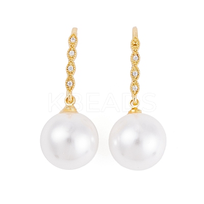 Rack Plating Brass Cubic Zirconia ABS Pearl Earring Hooks EJEW-S219-16G-04-1