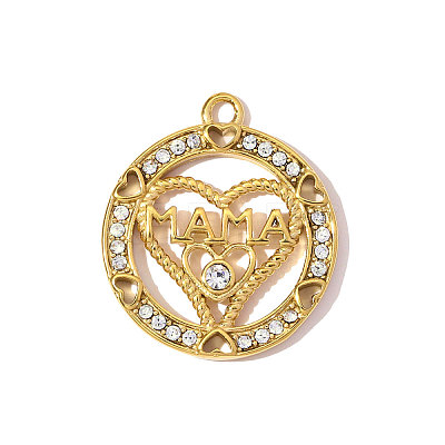 Mother's Day 304 Stainless Steel Rhinestone Pendants STAS-OY008-88G-1