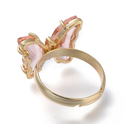 Adjustable Brass Glass Finger Rings RJEW-P148-A01-15-1