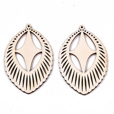 Undyed Natural Hollow Wooden Big Pendants X-WOOD-N007-083-1