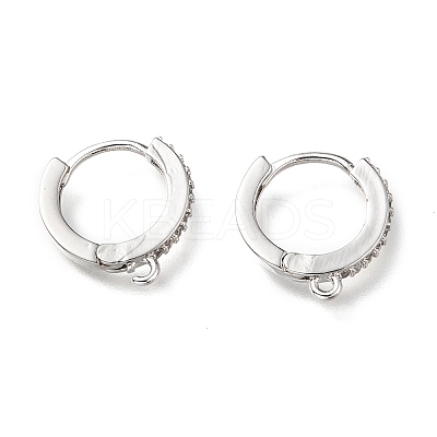 Brass Micro Pave Clear Cubic Zirconia Huggie Hoop Earring Findings LS-EJEW-O107-01P-1