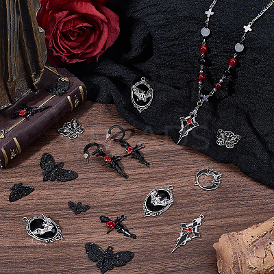 32Pcs 8 Styles Gothic Halloween Theme Alloy Enamel Pendants FIND-BM0001-20-1