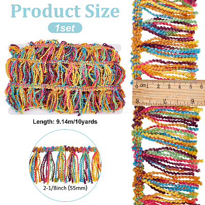 10 Yards Rainbow Polyester Fringe Trim Ribbons DIY-FG0006-17-1