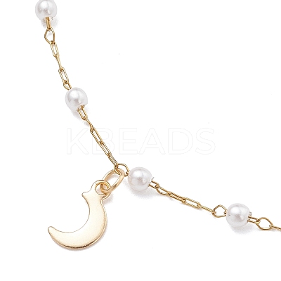 Round ABS Imitation Pearl Beads & 304 Stainless Steel Link Chain Tassel Anklets for Women AJEW-AN00738-01-1
