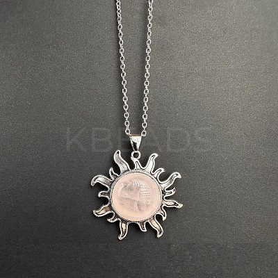 Natural Rose Quartz Sun Pendant Alloy Chain Vintage Necklaces WB3716-1-1