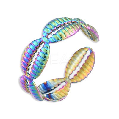 Ion Plating(IP) 304 Stainless Steel Shell Wrap Open Cuff Ring for Women RJEW-N038-102M-1